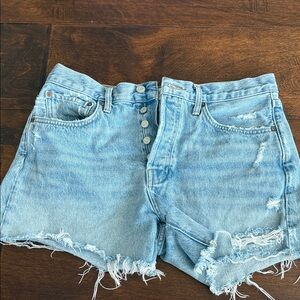 Agolde Parker Long Frayed Hem Denim Shorts